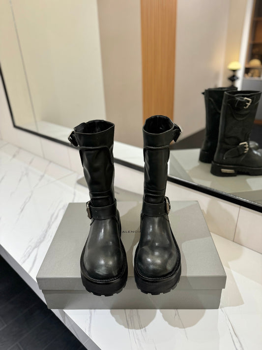 Balenciaga 25s buckled mid-calf boots black calfskin 467613