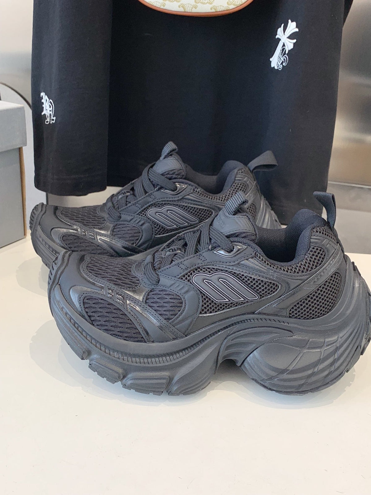 DAD SHOES IN BLACK MESH AND CALFSKIN