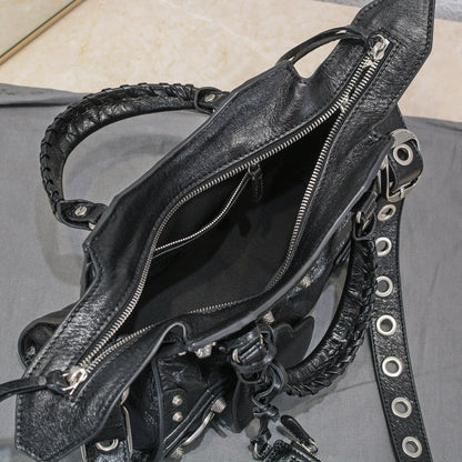 Balenciaga Neo 26cm Cagole City Handbag With Rhinestones Black Patent Calfskin