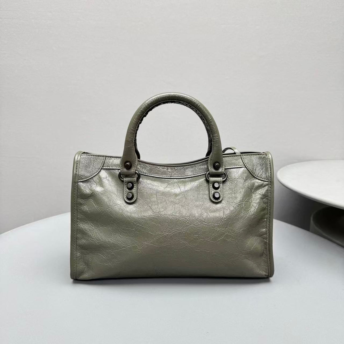 Balenciaga Le City Small Tote Bag Olive Green Arena Lambskin