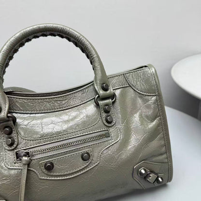 Balenciaga Le City Small Tote Bag Olive Green Arena Lambskin