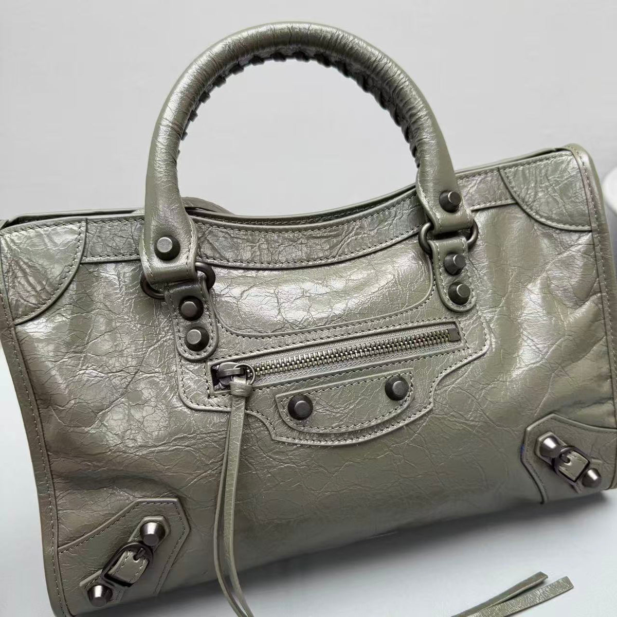 Balenciaga Le City Small Tote Bag Olive Green Arena Lambskin