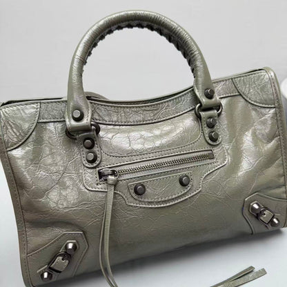 Balenciaga Le City Small Tote Bag Olive Green Arena Lambskin