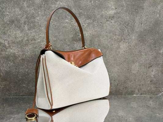 Rodeo Handbag Medium 35cm Beige Tan Brown Canvas Calfskin