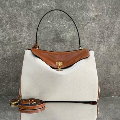 Rodeo Handbag Medium 35cm Beige Tan Brown Canvas Calfskin