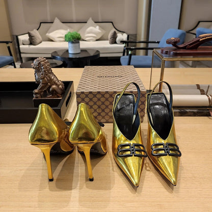 Balenciaga 26s High Heel 100 Gold Patent Leather 681203