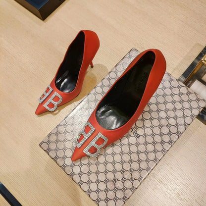 Balenciaga 26s High Heel Pump 105 Orange Red Silk Satin 681176