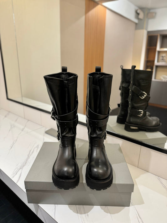 Balenciaga 25s buckled high boots black calfskin 467611