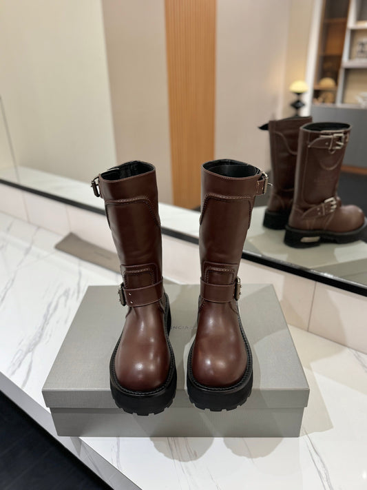 Balenciaga 25s buckled mid-calf boots brown calfskin 467614