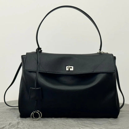 Balenciaga Large Rodeo Bag 40 Black Calfskin Sliver Hardware