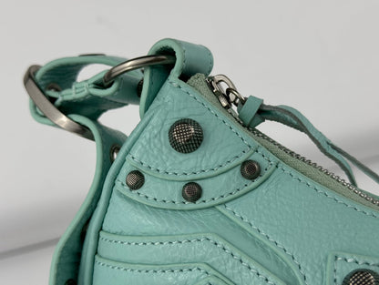 LE CAGOLE SMALL SHOULDER BAG 26 WITH RHINESTONES IN MINT GREEN LAMBSKIN