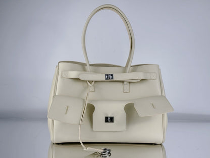 BEL AIR CARRY ALL BAG 29 IN WHITE NAPPA LAMBSKIN SILVER HARDWARE