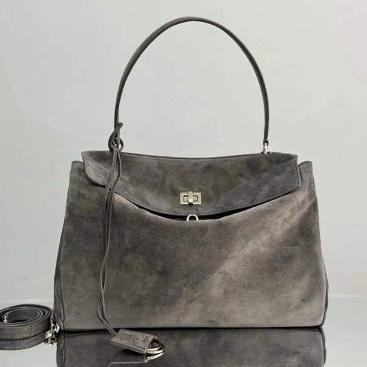 Balenciaga Medium Bag 35 Gray Suede Sliver Hardware
