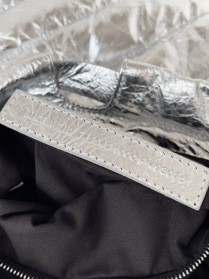 CRUSH SMALL TOTE BAG 26 IN SILVER QUILTED CALFSKIN SILVER HARDWARE
