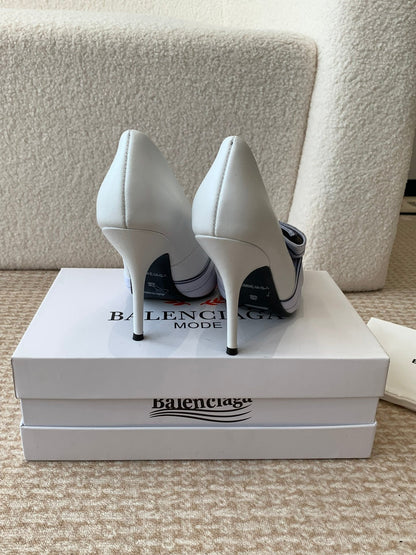 KNIFE CHEMISE HIGH PUMPS IN WHITE COTTON AND CALFSKIN