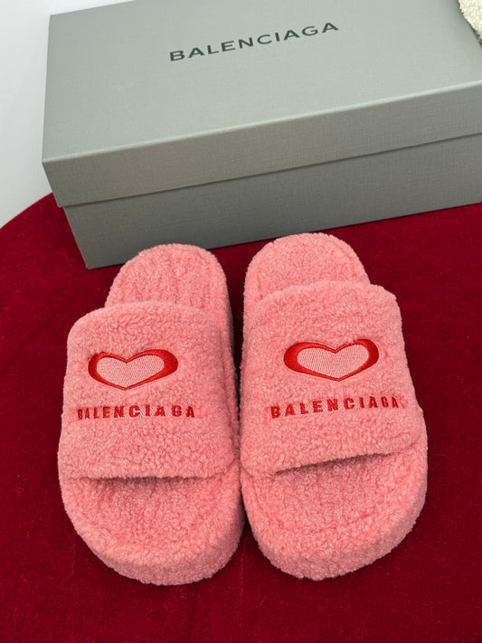 Balenciaga 25s slippers pink red wool 467708