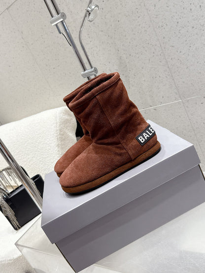 Balenciaga Alaska Soft Booties Red Brown Suede Shearing 554397