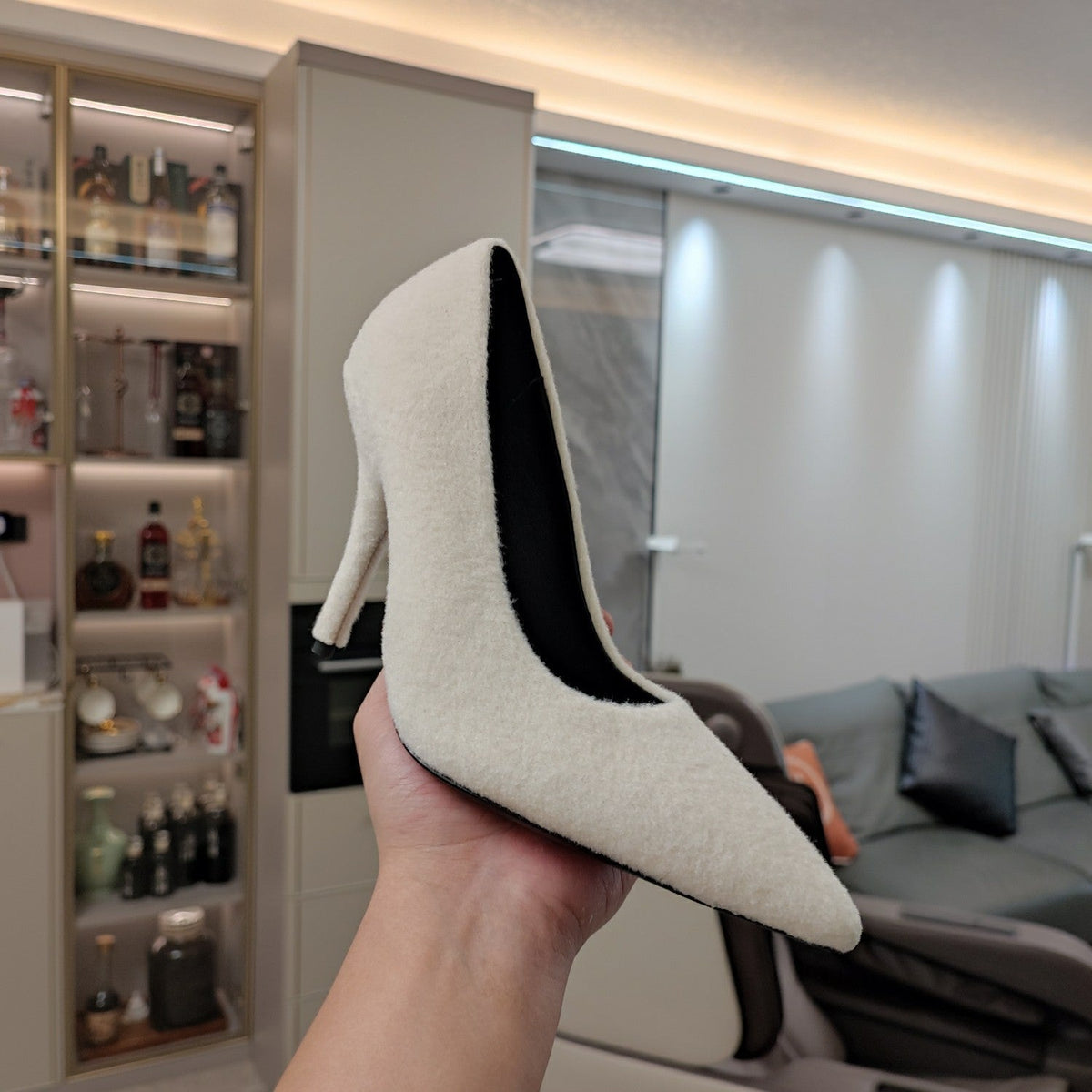 HIGH HEEL PUMPS 90MM IN WHITE WOOL