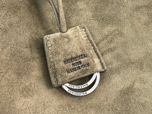 Balenciaga Medium Bag 35 Olive Green Suede Sliver Hardware