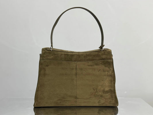 Balenciaga LargeBag 40 Olive Green Suede Sliver Hardware